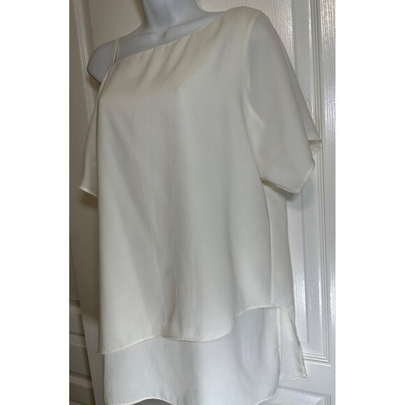 Chico Black Label Asymmetrical Off-Shoulder White Chiffon Blouse, SZ 0 - Picture 5 of 9
